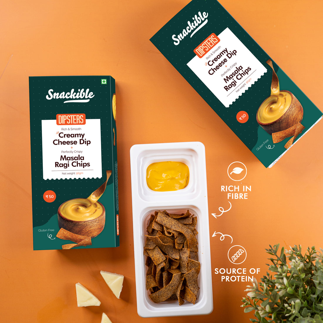 Creamy Cheesy Dip with Masala Ragi Chips