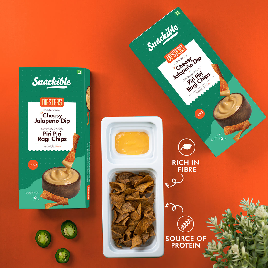 Cheesy Jalapeno Dip with Peri Peri Ragi Chips